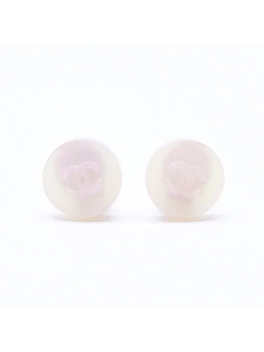 Chanel CC Logo Earrings 00 Resin Milk White Pink Aurora Metal Silver